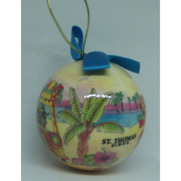 St. Thomas U.S.V.I. Ornament Agiftcorp Christmas 3" round hanging Reggae red bus - Picture 5 of 8